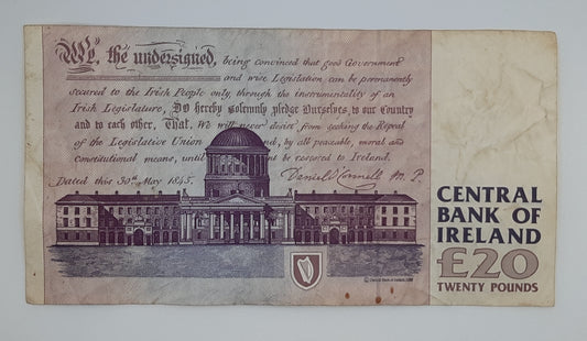 1998 Ireland, The Central Bank of Ireland - 20 Irish Pounds Banknote Serial No. MRP 475247 P-77b
