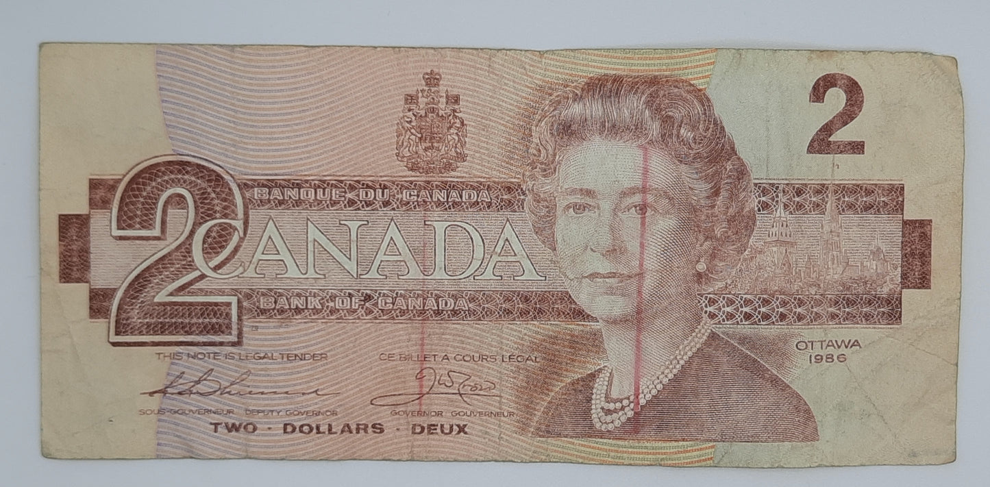 1986 Bank of Canada / Banque Du Canada - 2 (Two) Canadian Dollars CAD Banknote Serial No. AUY 6003569 P-94