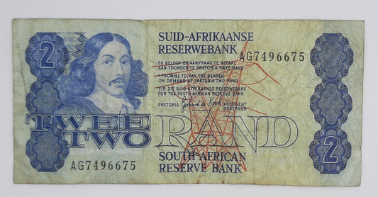 1983 South African Reserve Bank / 2 (Two) South African Rand ZAR Banknote Serial No. AG 7496675 P-118d