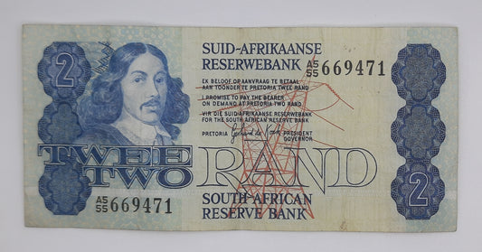 1981 South African Reserve Bank / 2 (Two) South African Rand ZAR Banknote, Bill No. A555 669471 P-118c