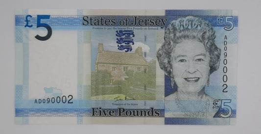2010 States of Jersey, Channel Islands - 5 (Five) Jersey Pounds Banknote Serial No. AD 090002P-33