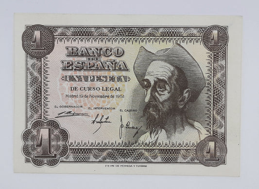 1951 Spain, Banco De Espana - 1 Spanish Peseta Banknote ESP Serial No A 1900720 P-139