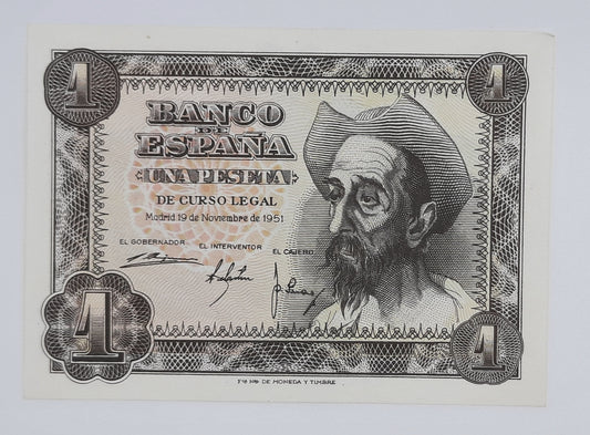 1951 Spain, Banco De Espana - 1 Spanish Peseta Banknote ESP Serial No C 9928456 P-139