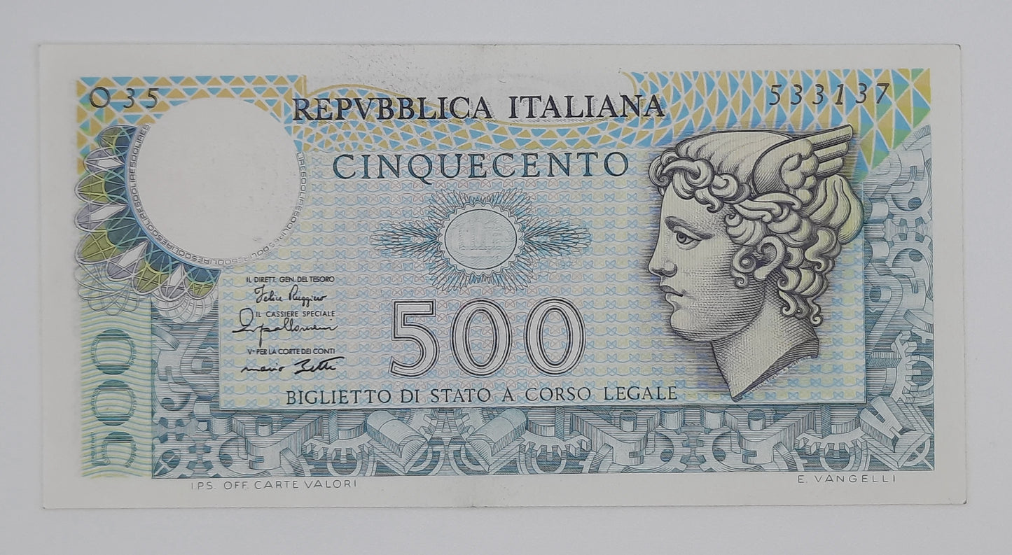 1979 Banca D'Italia, Italy - 500 Italian Lire ITL Banknote P-94 E Vangelli