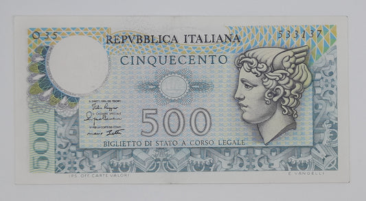 1979 Banca D'Italia, Italy - 500 Italian Lire ITL Banknote P-94 E Vangelli