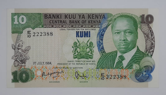 1984 Banki Kuu Ya Kenya - 10 Kenyan Shillings Banknote P-20c President Daniel Toroitich arap Moi