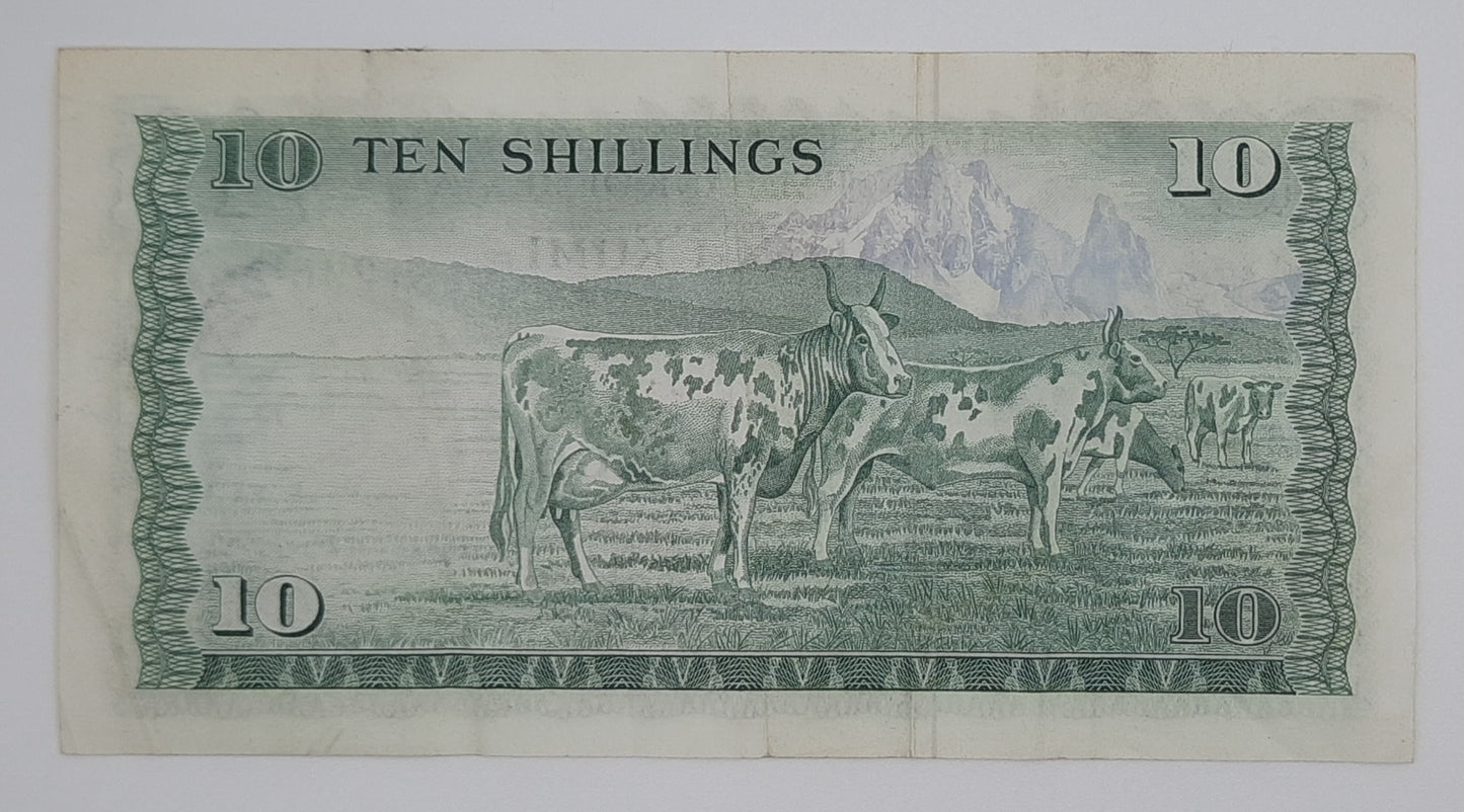1975 Banki Kuu Ya Kenya - 10 Kenyan Shillings Banknote P-10c Serial No. B43 181236