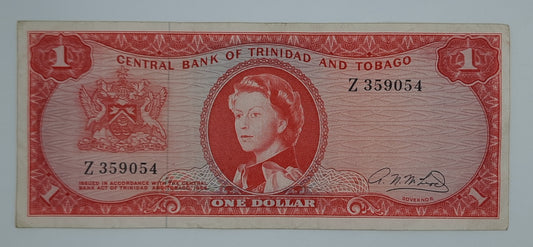 1966 Trinidad and Tobago - 1 (One) Dollar Banknote Serial No. Z 359054 P-26b Queen Elizabth II