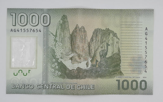 2014 Banco Central De Chile – 1000 Chilean Pesos Banknote P-161 Serial No. AG 41557654