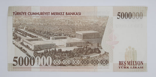 1997 Central Bank of TURKEY - 5000000 Turkish Lira Banknote Serial No. E39 513902 P-210