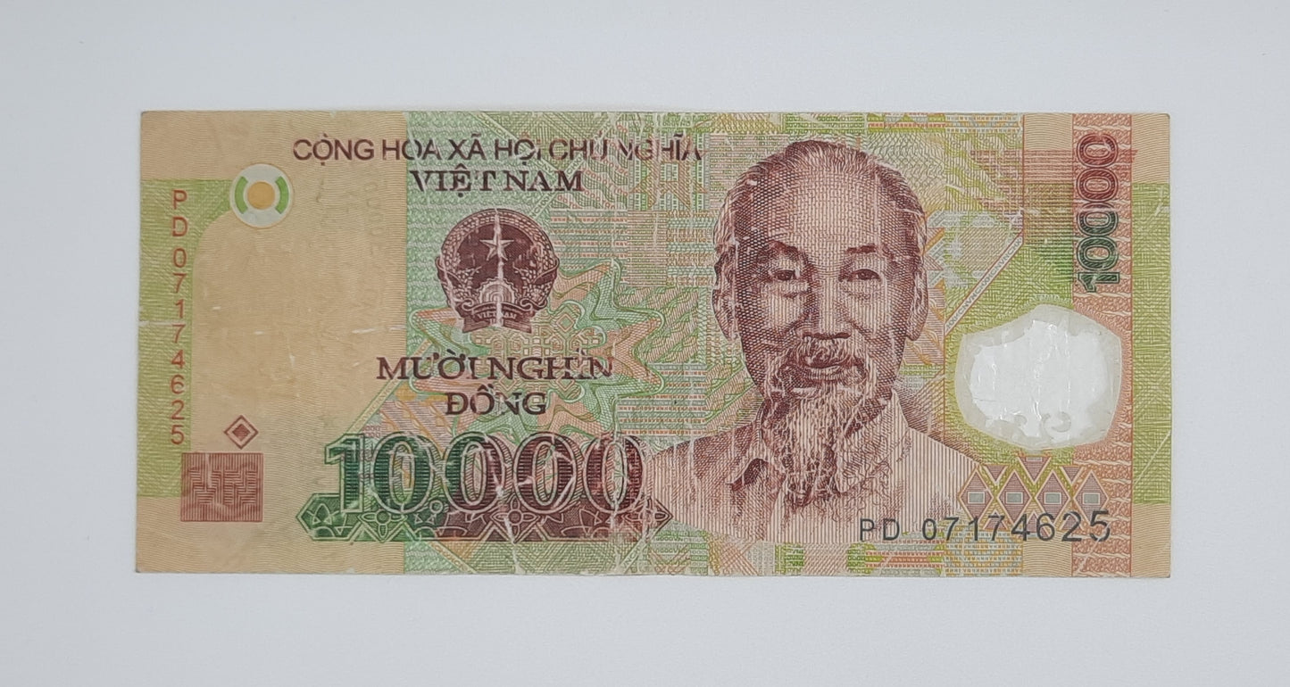 2007 Vietnam, Cong Hoa Xa Hoi Chu Nghia - 10000 Vietnamese Dong Banknote P-119b Serial No. PD 07174625
