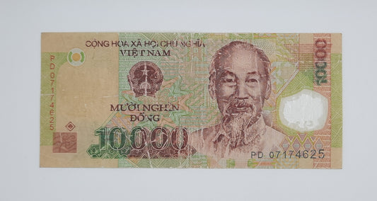 2007 Vietnam, Cong Hoa Xa Hoi Chu Nghia - 10000 Vietnamese Dong Banknote P-119b Serial No. PD 07174625