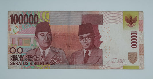 2014 Bank Indonesia - 100000 Indonesian Rupiah Banknote P-154 Serial No. MBT 108058