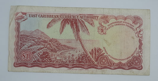 1965 Eastern Caribbean Currency Authority ECCA - 1 (One) XCD Dollar Banknote Serial No. B68 072209 P-13