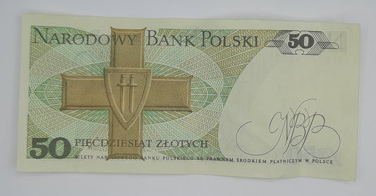 1988 Narodowy Bank Polski, Poland - 50 Polish Zlotych PLN Banknote Serial No. HB 7152529 P-142c
