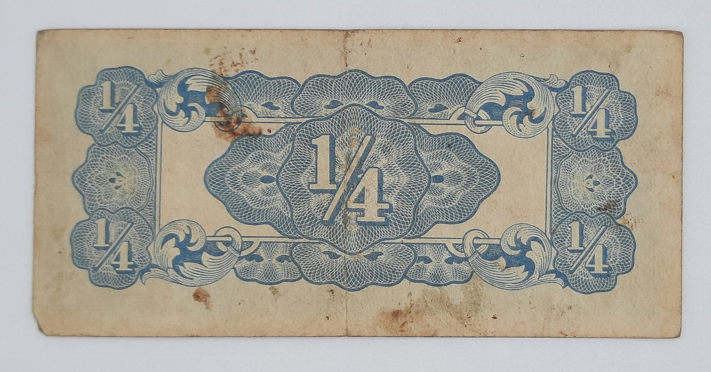 1942 Burma, The Japanese Government - 1/4 (Quarter) Rupee Banknote P-12a BC