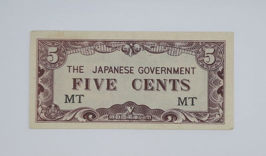 1942 Malaya, The Japanese Government - 5 Cents Banknote P-M2a MT