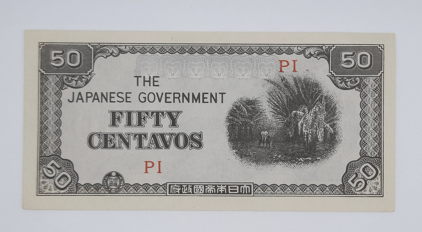 1942 Philippines, The Japanese Government - 50 Centavos Banknote P-105x P1