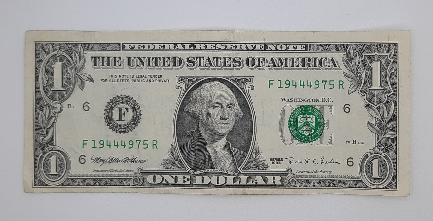 1995 United States of America - 1 (One) US Dollar Federal Reserve Banknote P-471 Serial No. F 19444975 R
