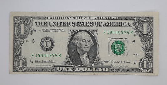 1995 United States of America - 1 (One) US Dollar Federal Reserve Banknote P-471 Serial No. F 19444975 R
