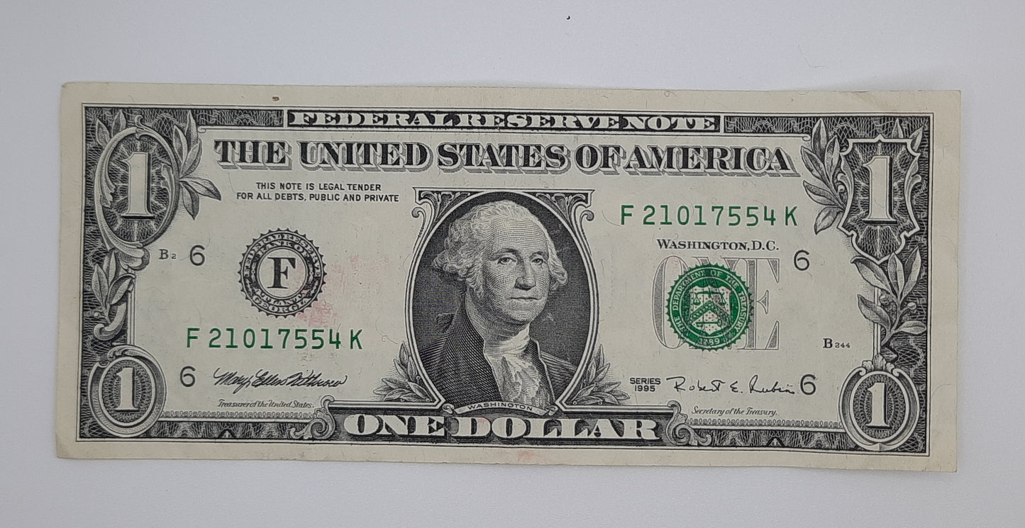 1995 United States of America - 1 (One) US Dollar Federal Reserve Banknote P-471 Serial No. F 21017554 K