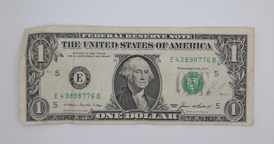 1985 United States of America - 1 (One) US Dollar Federal Reserve Banknote P-454 Serial No. E 43898776 B
