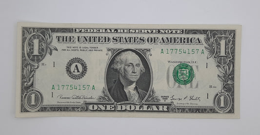 1969 D United States of America - 1 (One) US Dollar Federal Reserve Banknote P-454 Serial No. A 17754157 A