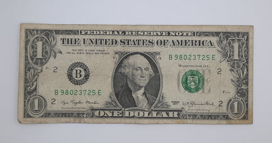 1977 United States of America - 1 (One) US Dollar Federal Reserve Banknote P-454 Serial No. B 98023725 E