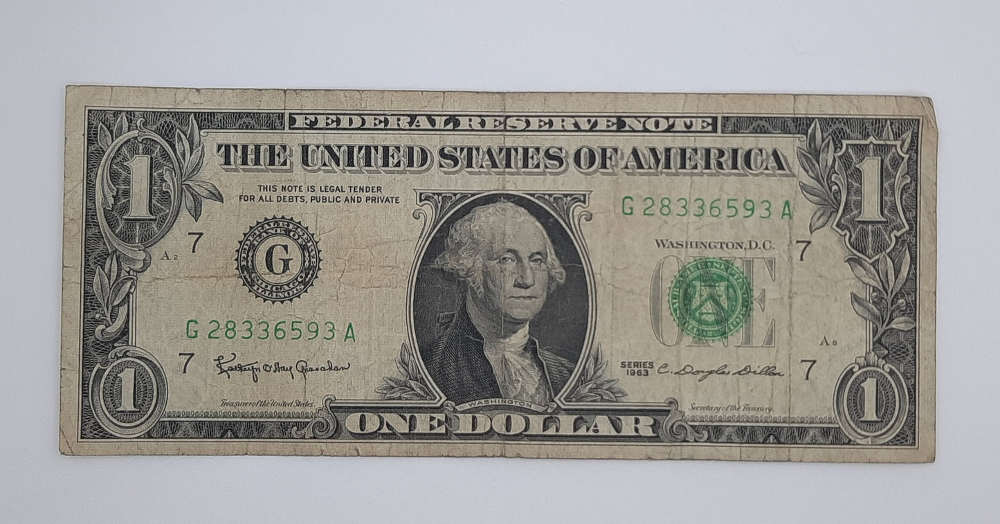 1963 United States of America - 1 (One) US Dollar Federal Reserve Banknote P-378 Serial No. G 28336593 A