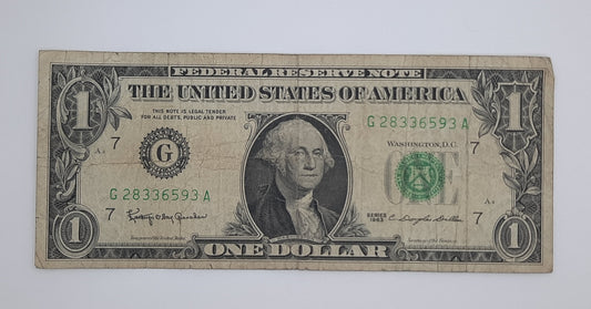 1963 United States of America - 1 (One) US Dollar Federal Reserve Banknote P-378 Serial No. G 28336593 A