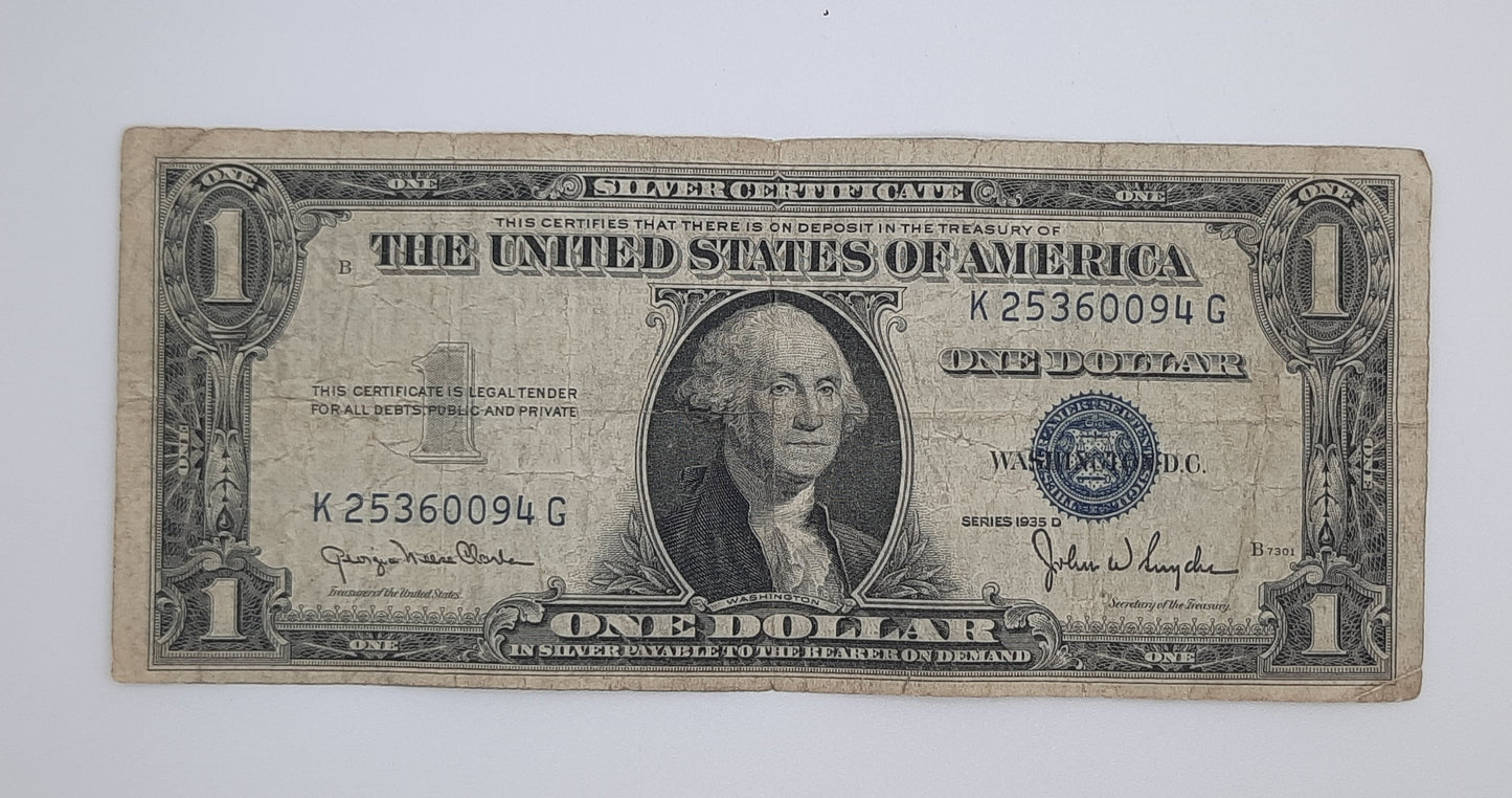 1935 United States of America - 1 (One) US Dollar Silver Certificate Banknote P-416 Serial No. K 25360094 G