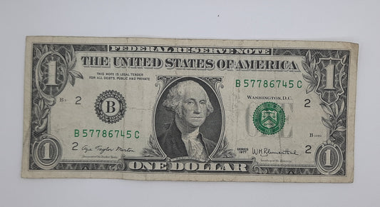 1977 United States of America - 1 (One) US Dollar Federal Reserve Banknote P-454 Serial No. B 57786745 C