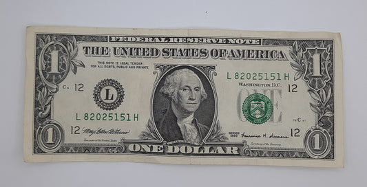 1999 United States of America - 1 (One) US Dollar Federal Reserve Banknote P-454 Serial No. L 82025151 H