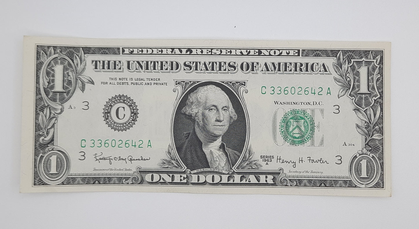 1963 United States of America - 1 (One) US Dollar Federal Reserve Banknote P-378 Serial No. C 33602642 A