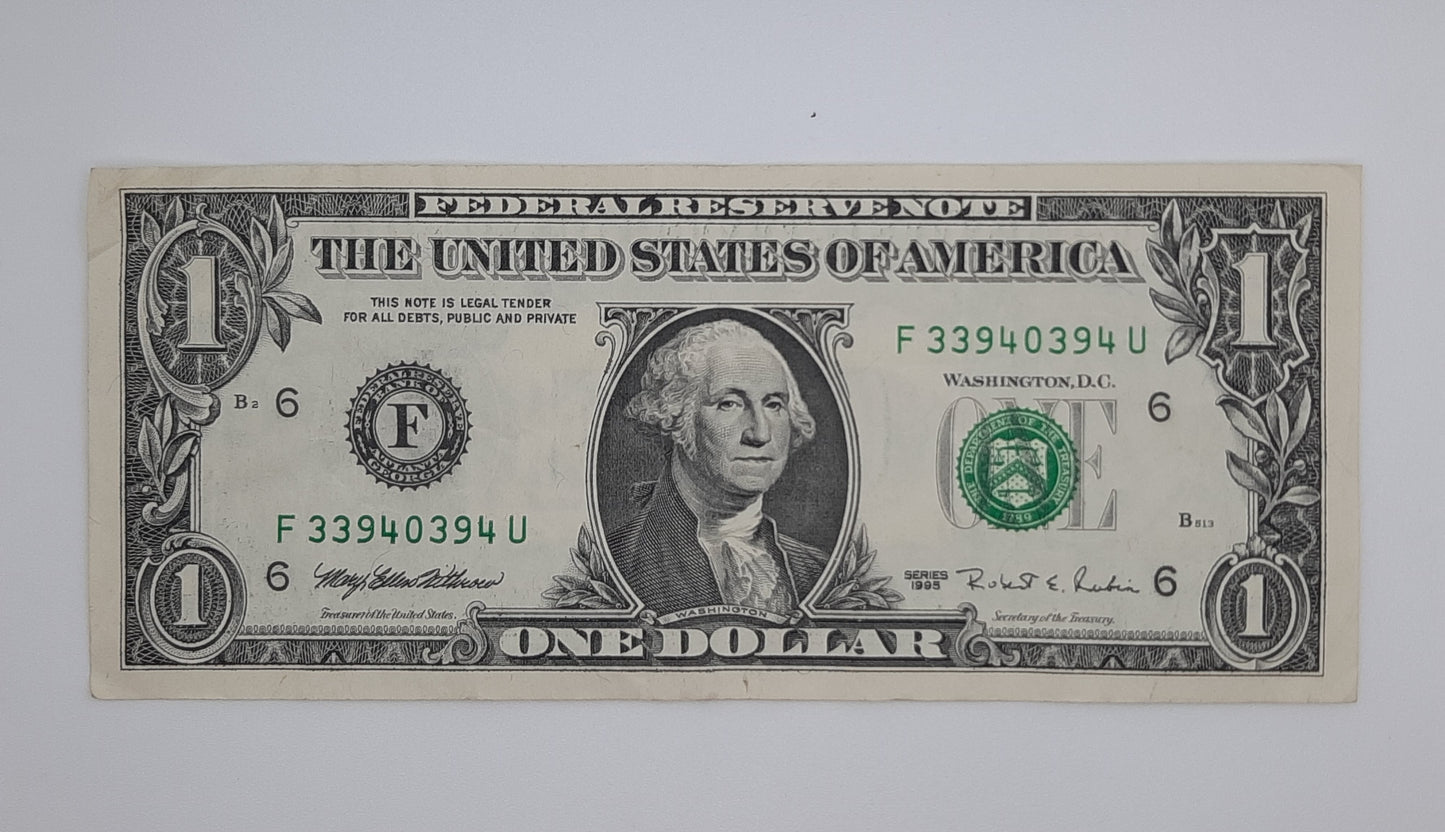 1995 United States of America - 1 (One) US Dollar Federal Reserve Banknote P-471 Serial No. F 33940394 U