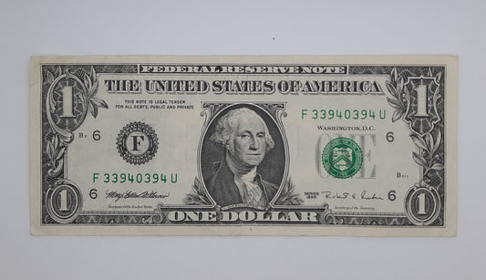 1995 United States of America - 1 (One) US Dollar Federal Reserve Banknote P-471 Serial No. F 33940394 U