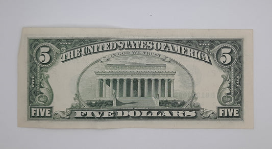 1995 United States of America - 5 (Five) US Dollars Federal Reserve Banknote P-453 Serial No. B 81083080 D