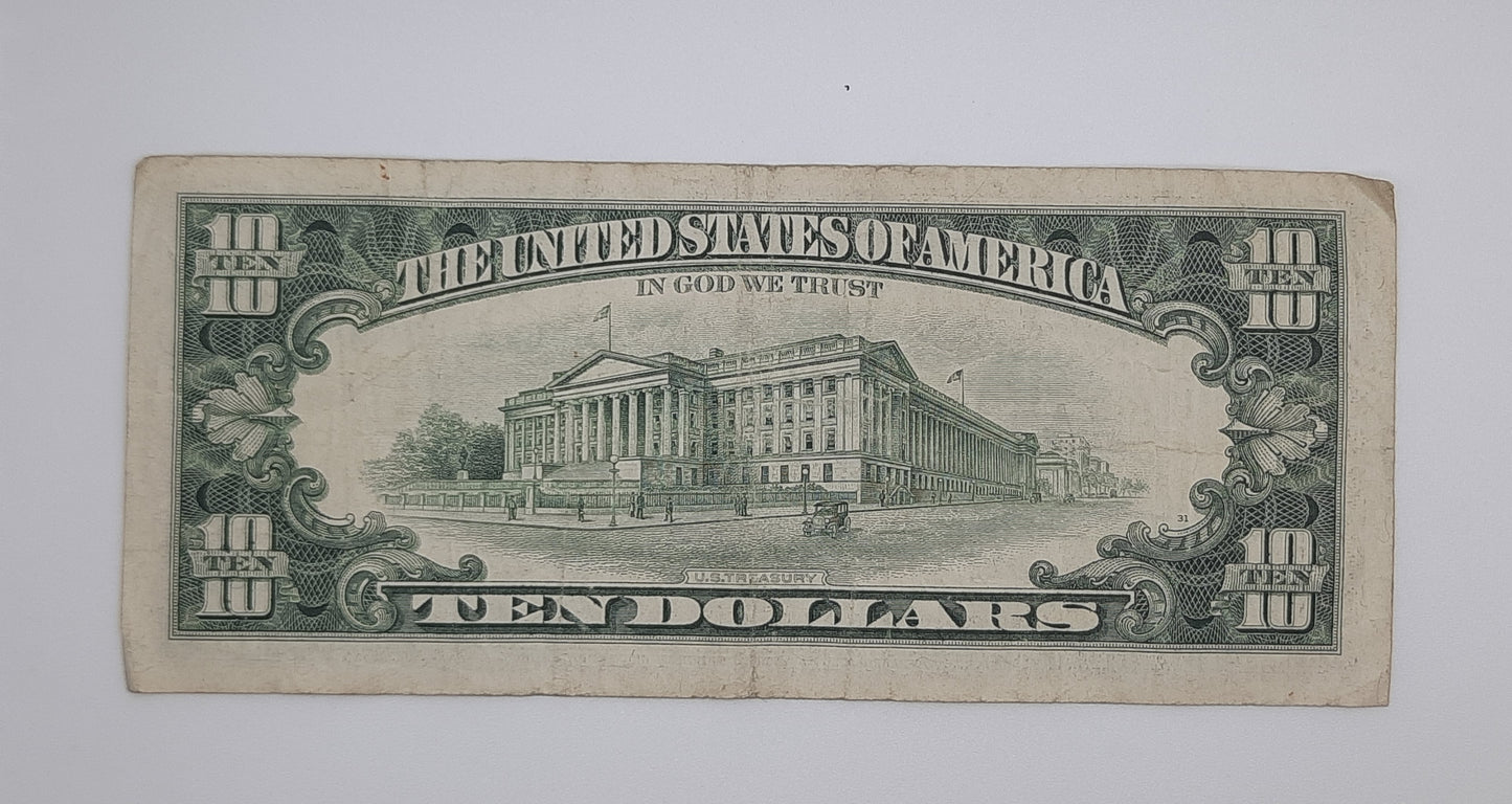 1995 United States of America - 10 (Ten) US Dollars Federal Reserve Banknote P-454 Serial No. A 46259474 A