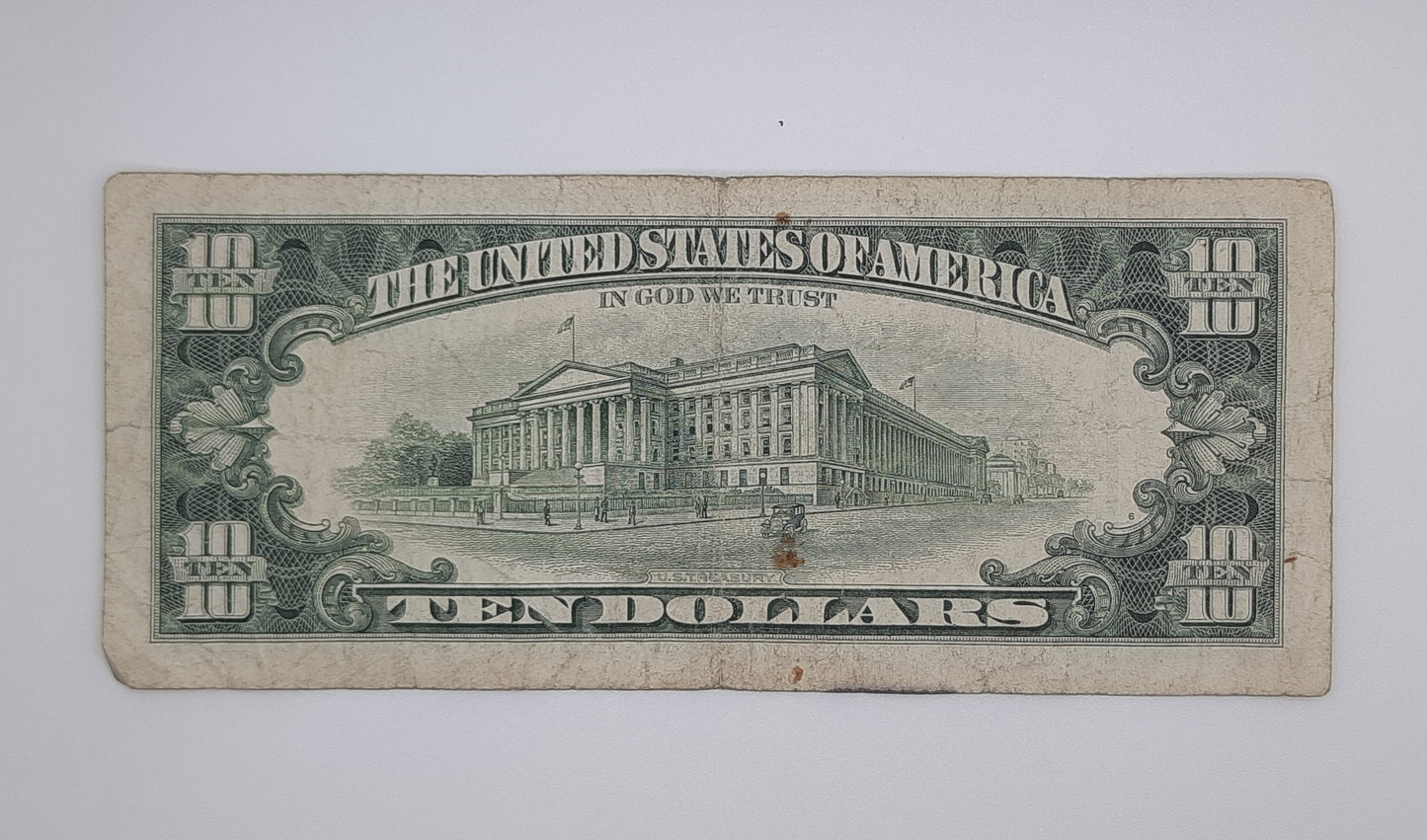 1993 United States of America - 10 (Ten) US Dollars Federal Reserve Banknote P-454 Serial No. D 10244862 B