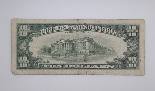 1993 United States of America - 10 (Ten) US Dollars Federal Reserve Banknote P-454 Serial No. D 10244862 B