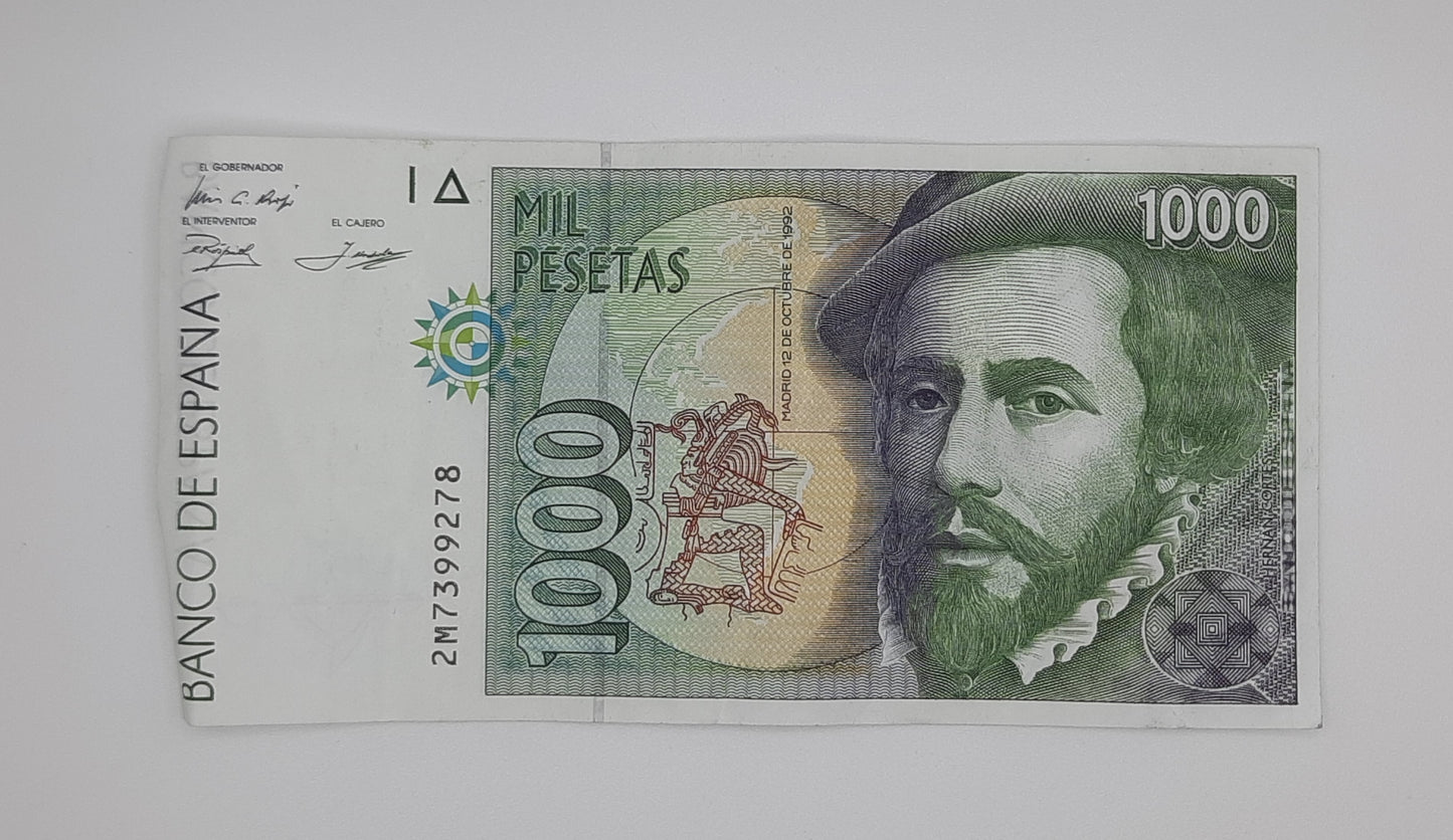 1992 Spain, Banco De Espana - 1000 Spanish Pesetas Banknote ESP Serial No 2M 7399278 P-163