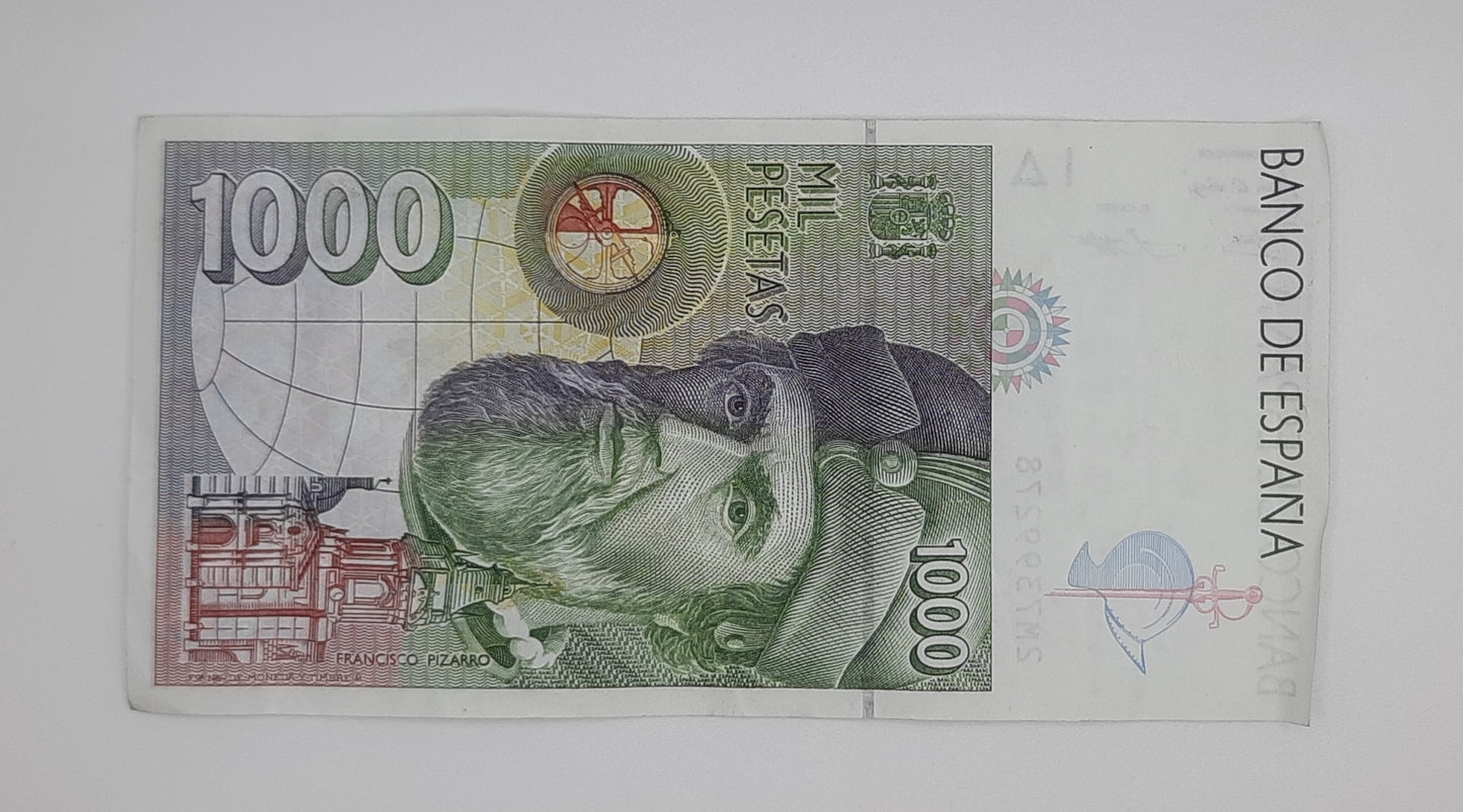 1992 Spain, Banco De Espana - 1000 Spanish Pesetas Banknote ESP Serial No 2M 7399278 P-163