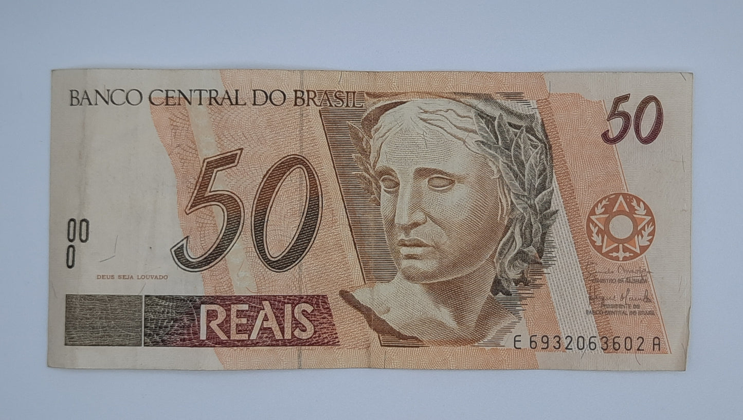 1994 Brazil, Banco Central Do Brasil - 50 Brazilian Reais Real Banknote P-246p Serial No. E 6932063602 A