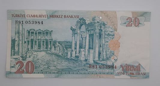 2005 Central Bank of TURKEY - 20 Turkish Lira Banknote Serial No. H81 053984 P-219a.2