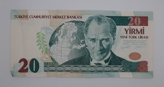 2005 Central Bank of TURKEY - 20 Turkish Lira Banknote Serial No. I22 415450 P-219a.2