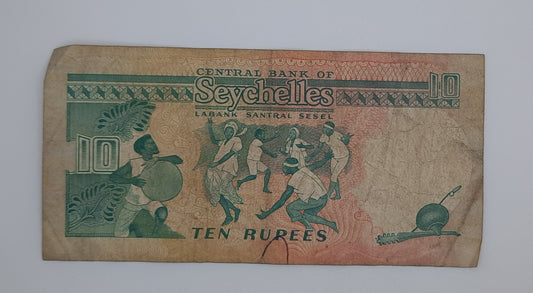 1989 Central Bank of Seychelles - 10 Rupees Banknote Serial No. A 773545 P-32
