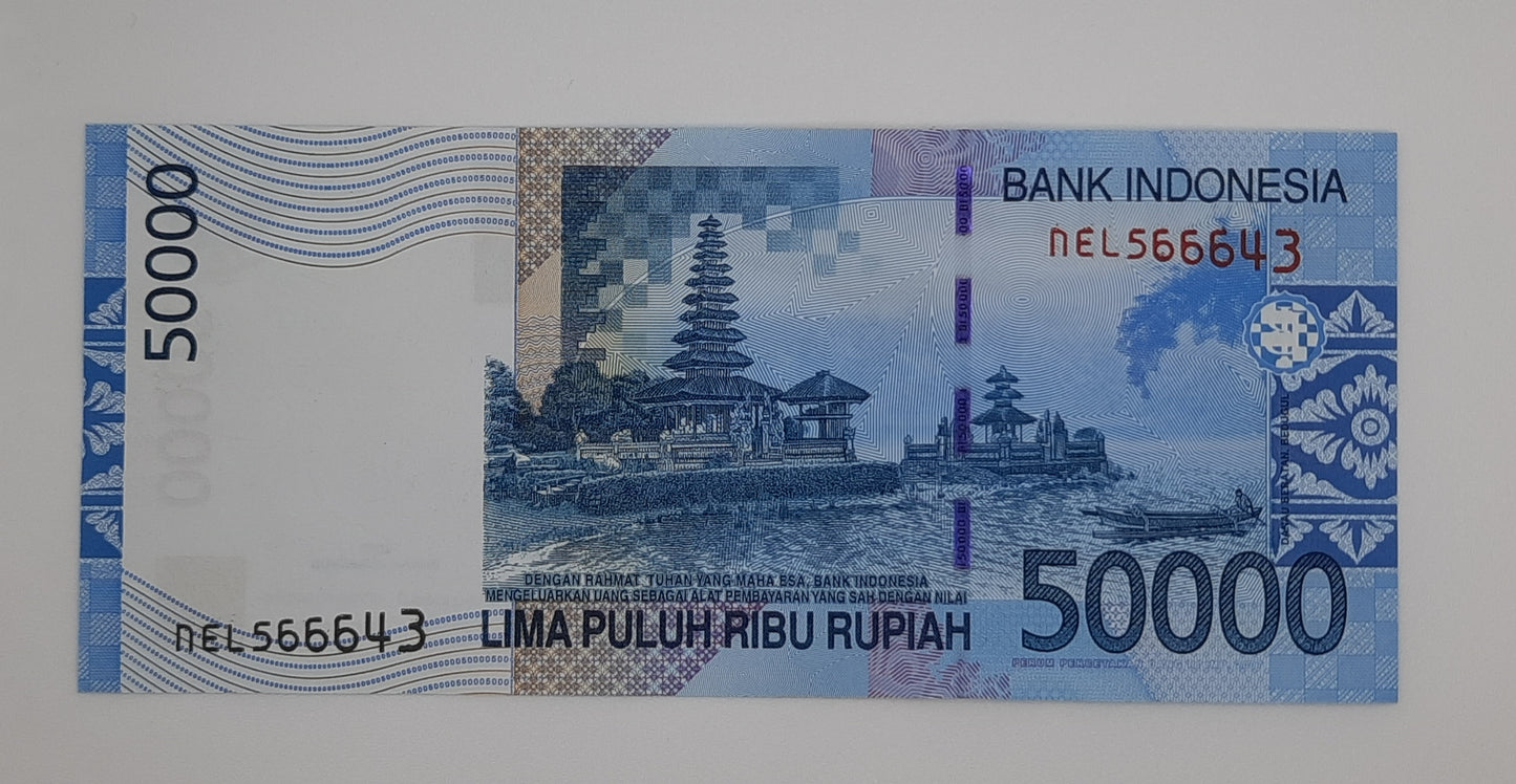 2005 Bank Indonesia - 50000 Indonesian Rupiah Banknote P-145 Serial No. NEL 566643
