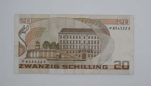 1986 Austria, Austrian National Bank - 20 Austrian Schilling Banknote P-151a Serial No. P 854522 E