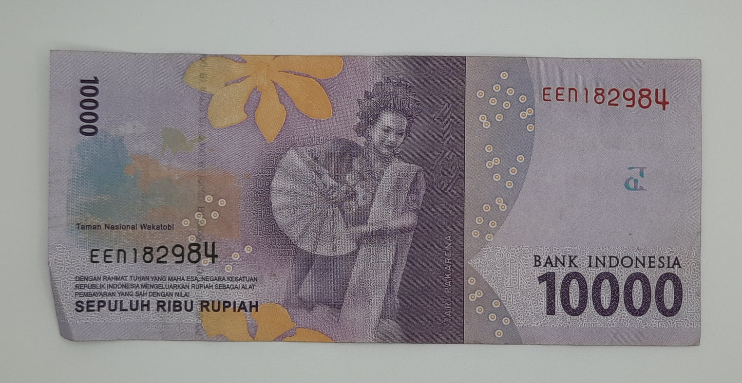 2016 Bank Indonesia - 10000 Indonesian Rupiah Banknote Serial No. EEN 1829847 P-154