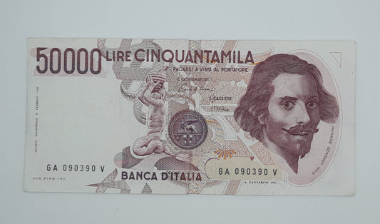 1984 Banca D'Italia, Italy - 50000 Italian Lire ITL Banknote P-113 Serial No. GA 090390 V